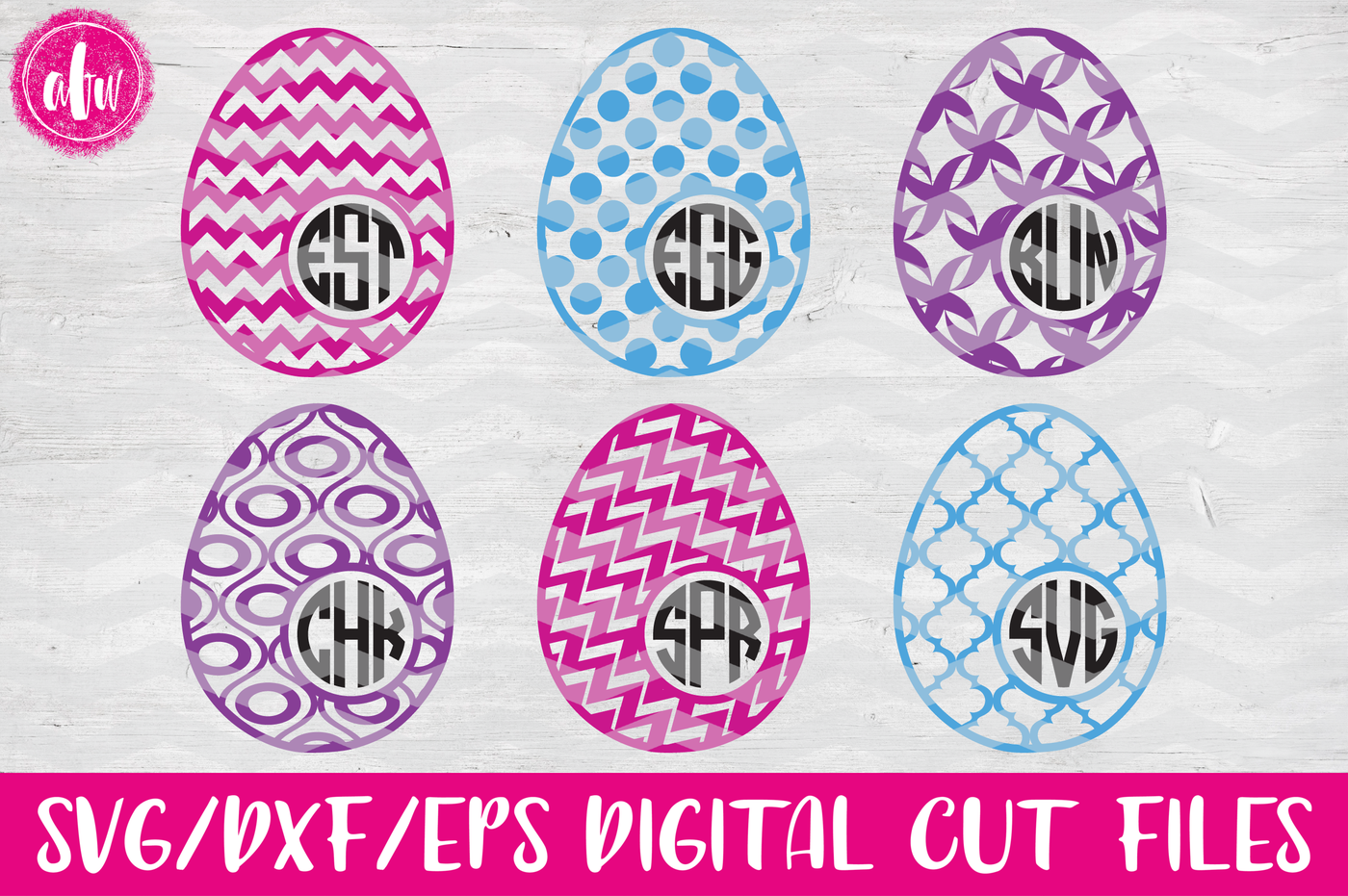 Download Patterned Monogram Easter Eggs Set #1 - SVG, DXF, EPS Cut Files By AFW Designs | TheHungryJPEG.com