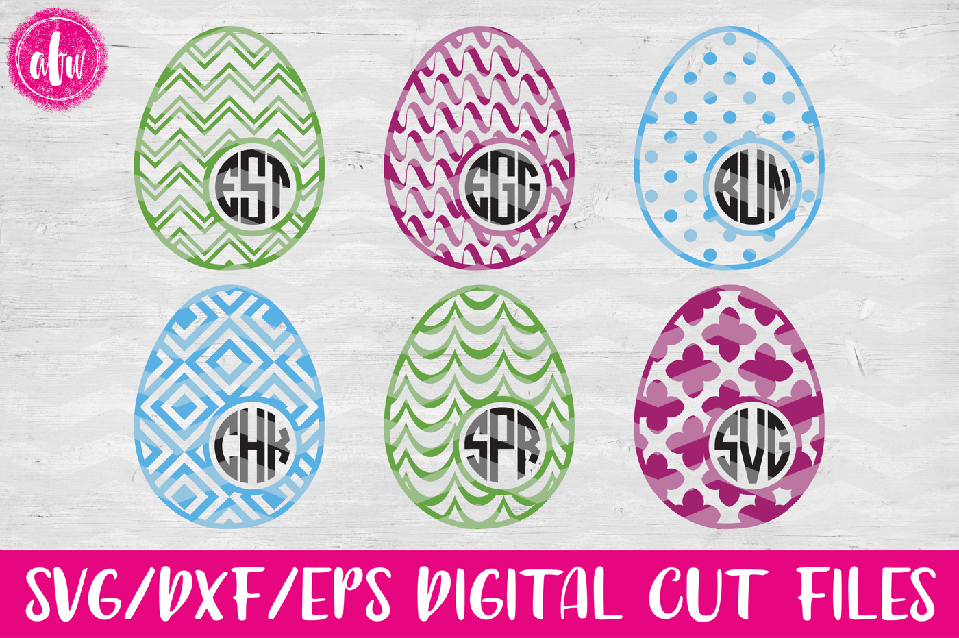 Patterned Monogram Easter Eggs Set #2 - SVG, DXF, EPS Cut Files By AFW