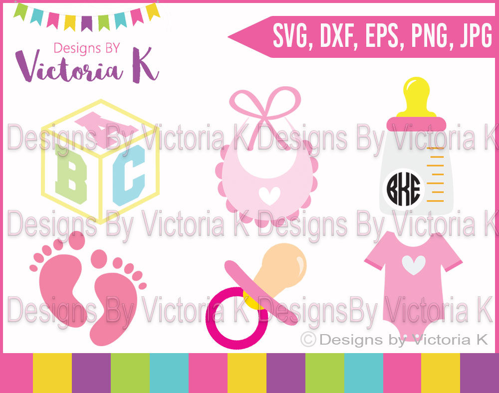 Download Baby Girl Bib Soother Vest Bottle Baby Block Svg Dxf Cricut Silhouette Cut File By Designs By Victoria K Thehungryjpeg Com