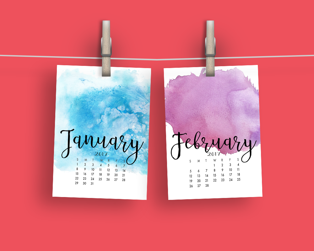 2017 Hand Paint Watercolor Calendar By Seaside Digital | TheHungryJPEG.com