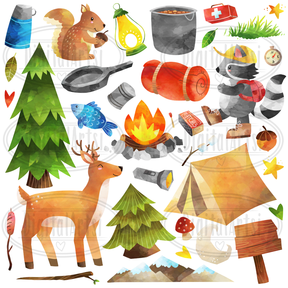 Watercolor Camping Clipart By Digitalartsi 