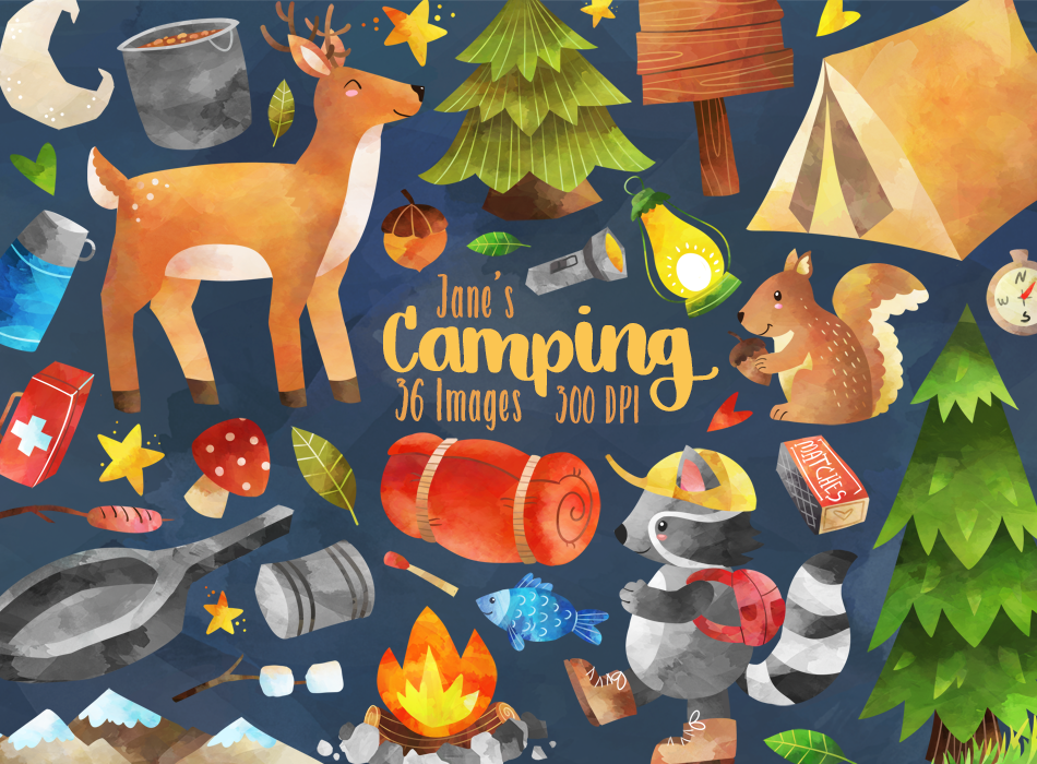 Watercolor Camping Clipart By Digitalartsi | TheHungryJPEG.com