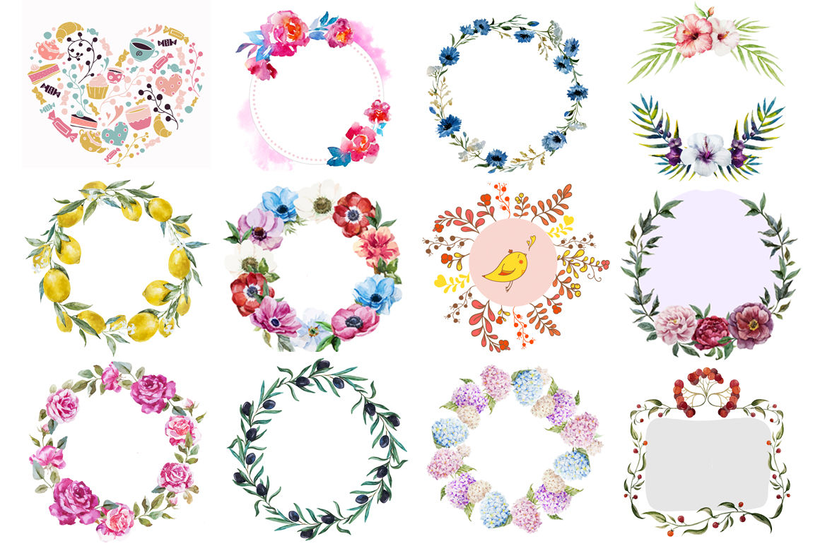 Download 80 Watercolor floral wreaths (VECTOR) By Lembrik's ...