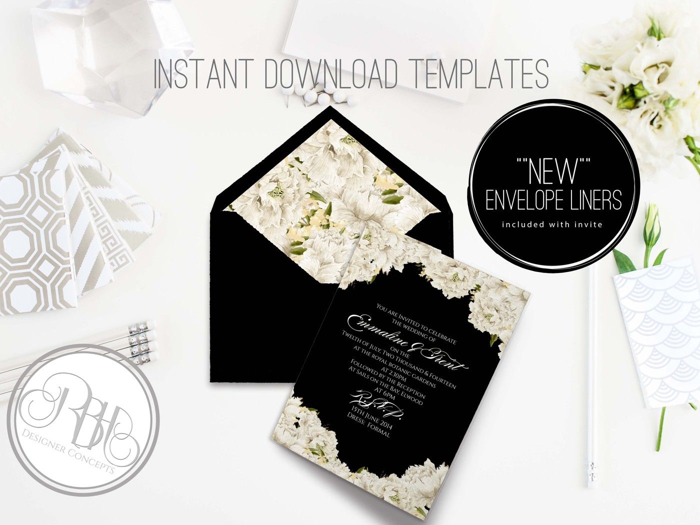 Peonies Wedding Invite Template By RBH Designer Concepts
