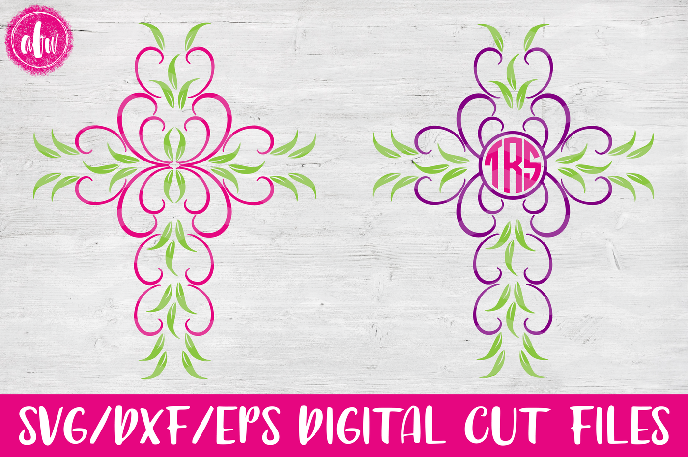 Download Monogram Cross - SVG, DXF, EPS Cut Files By AFW Designs | TheHungryJPEG.com