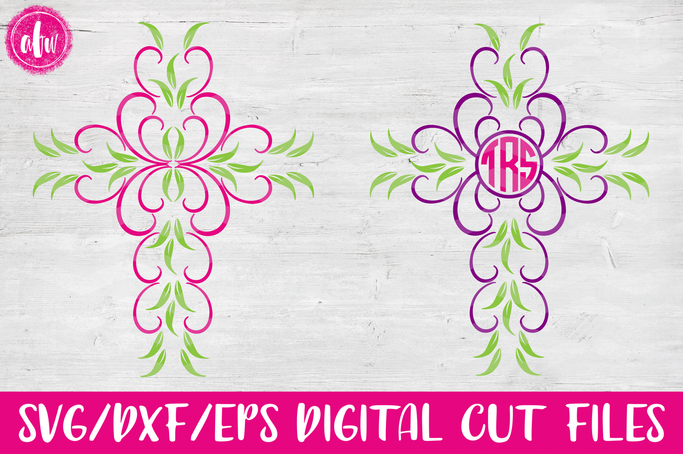 Monogram Cross - SVG, DXF, EPS Cut Files By AFW Designs | TheHungryJPEG