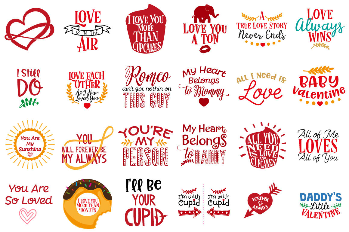 Valentines Bundle: 86 Valentines Quotes in SVG, DXF, CDR, EPS, AI, JPG