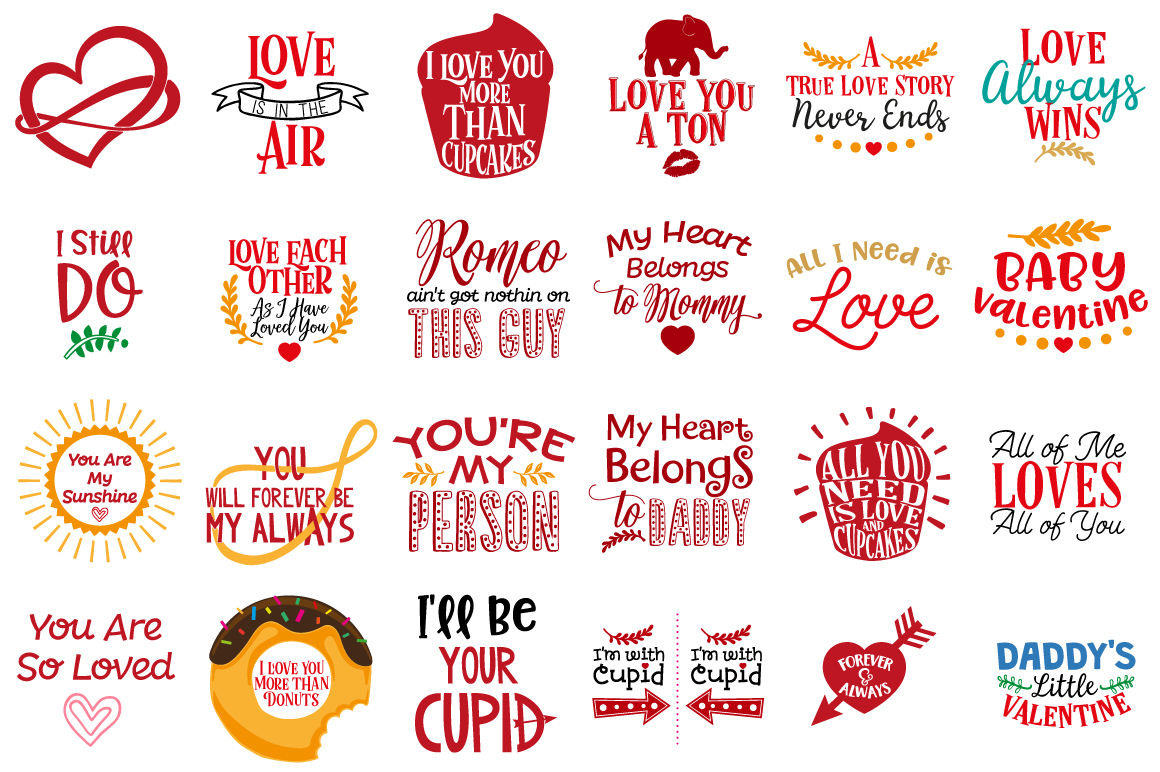 Valentines Bundle: 86 Valentines Quotes in SVG, DXF, CDR, EPS, AI, JPG, PDF  and PNG formats By PremiumSVG