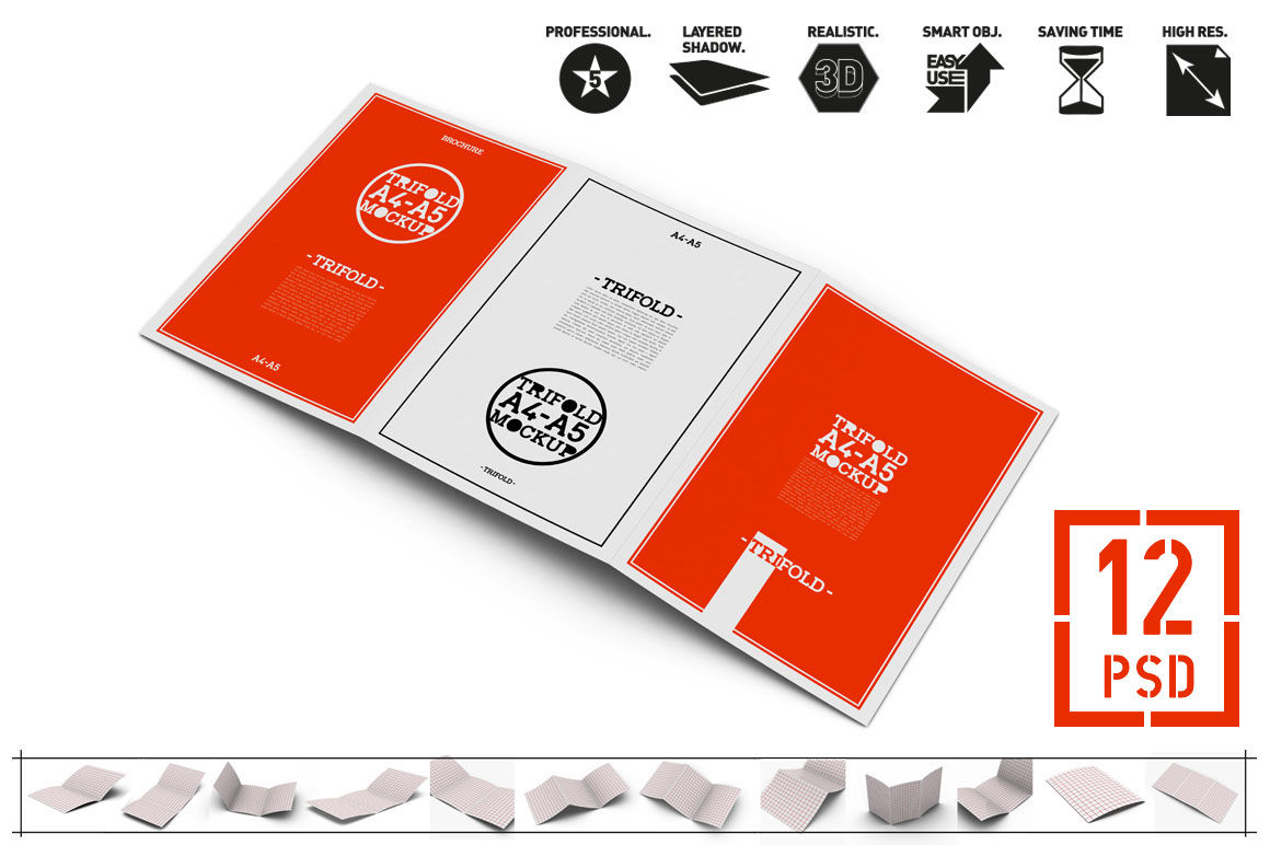 Download 12 PSD - A4 / A5 Tri-Fold Brochure Mock-Up By akropol | TheHungryJPEG.com