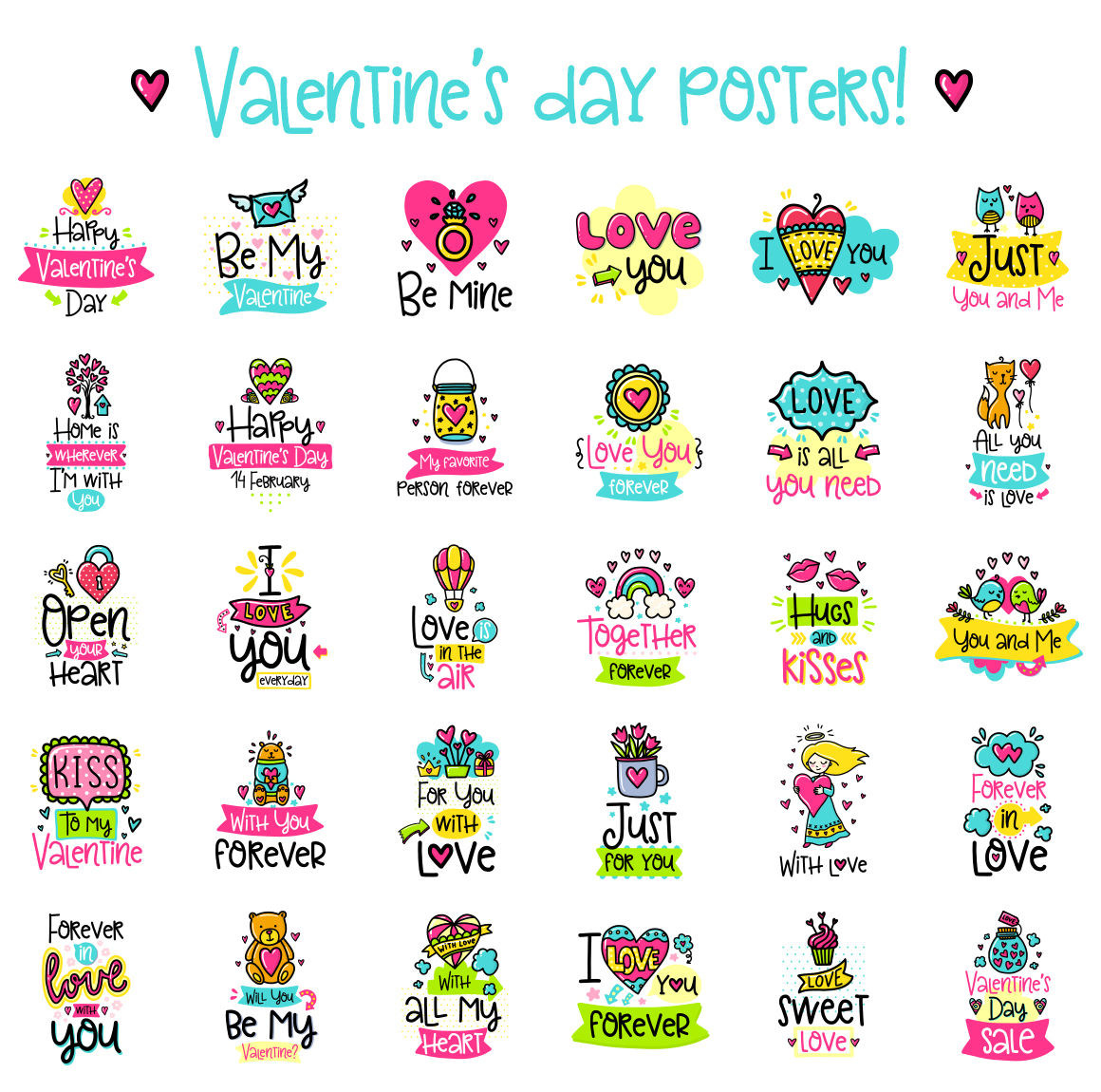 90 Valentine's Day Cards - Love Set By Qilli Design ...