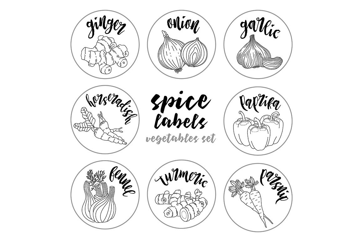 Spices and herbs labels set By Katerina Ivanova