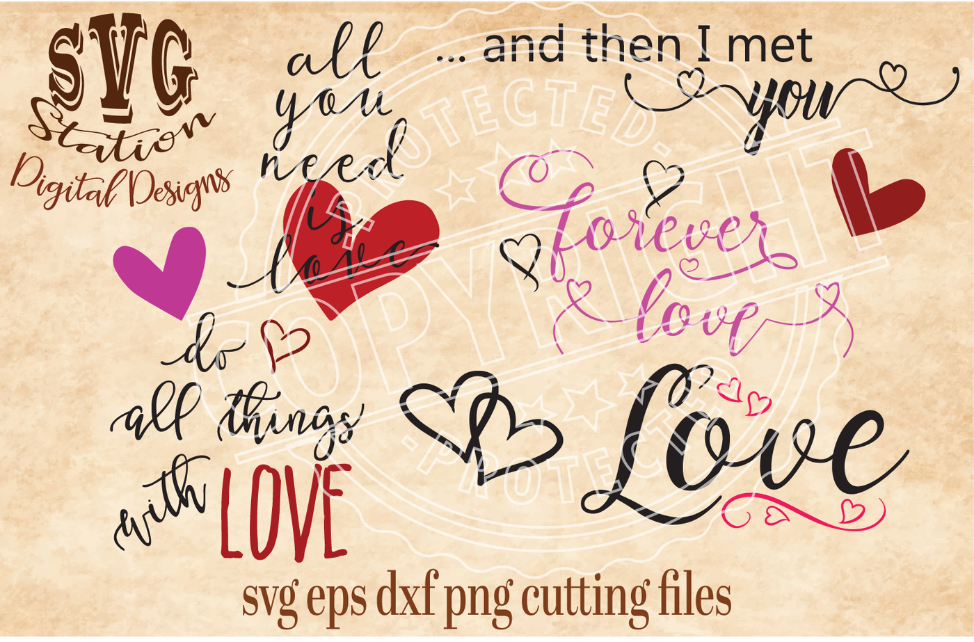 Cute Love Collection Svg Dxf Png Eps Cutting File Silhouette Cricut By Svg Station Thehungryjpeg Com