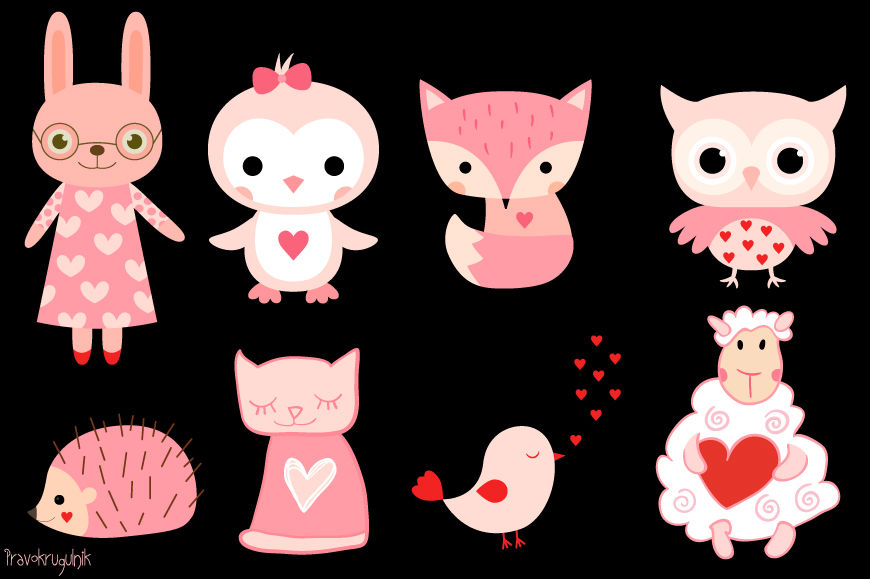 Valentine animals clipart set, Cute pink animal clip art, Love clipart  collection By Pravokrugulnik | TheHungryJPEG