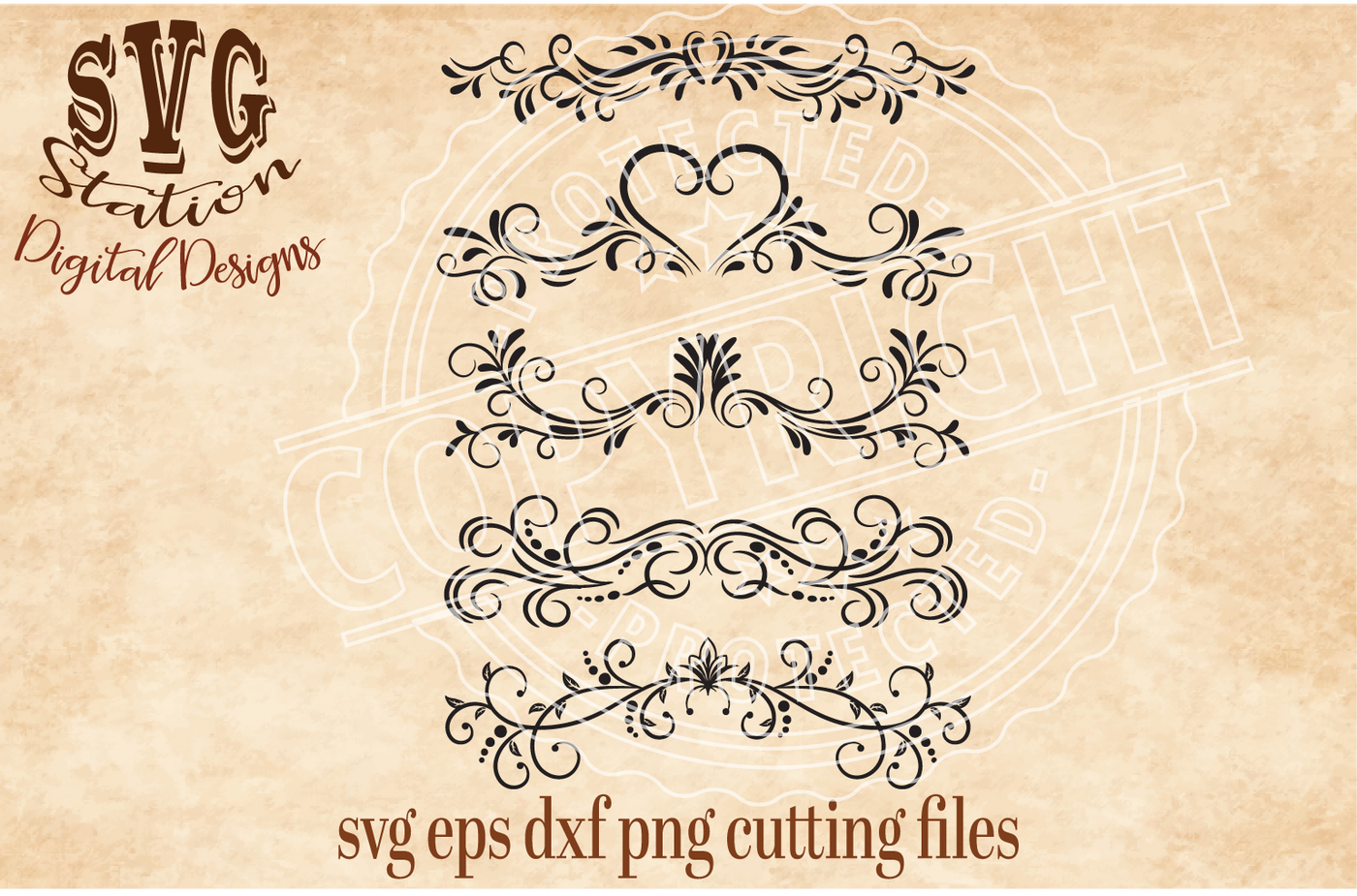 Ornamental Flourish Borders Svg Dxf Png Eps Cutting File Silhouette Cricut By Svg Station Thehungryjpeg Com