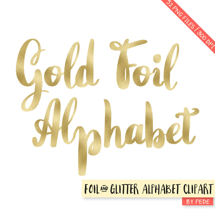 Golden foil alphabet clip art By PeDeDesigns | TheHungryJPEG.com