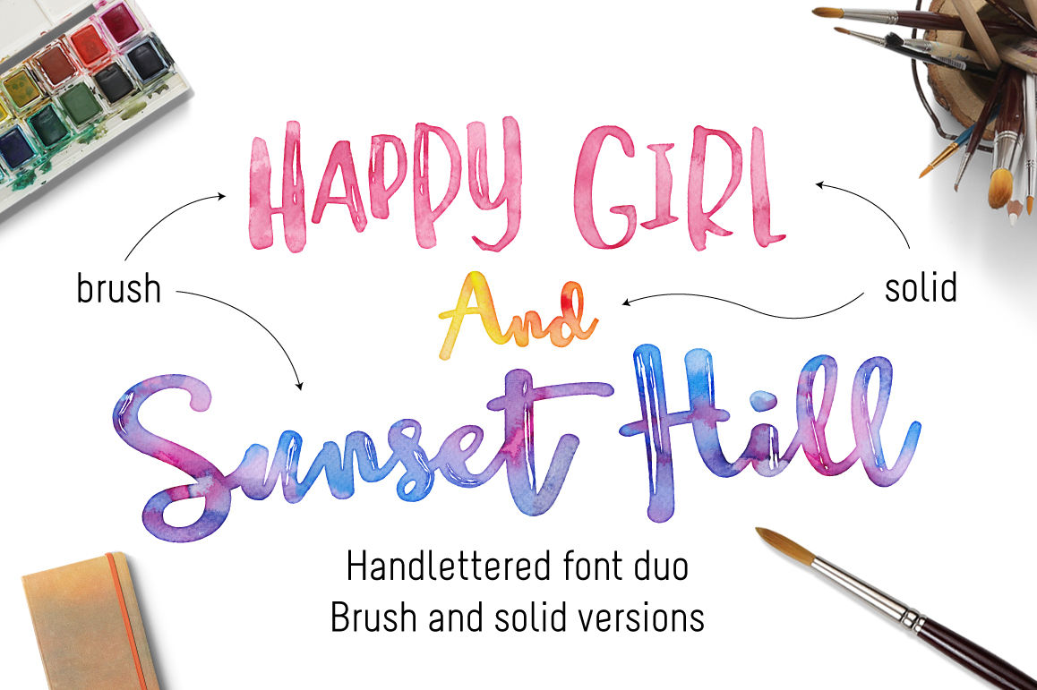 Sunset Hill Brush Font Bundle By Joanne Marie Thehungryjpeg Com