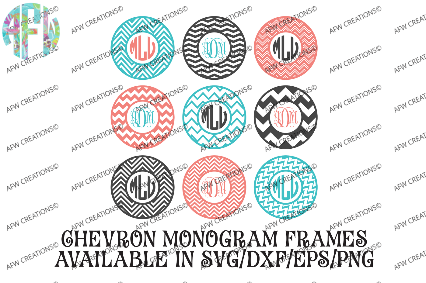 Patterned Circle Monogram Frames SVG Cut Files
