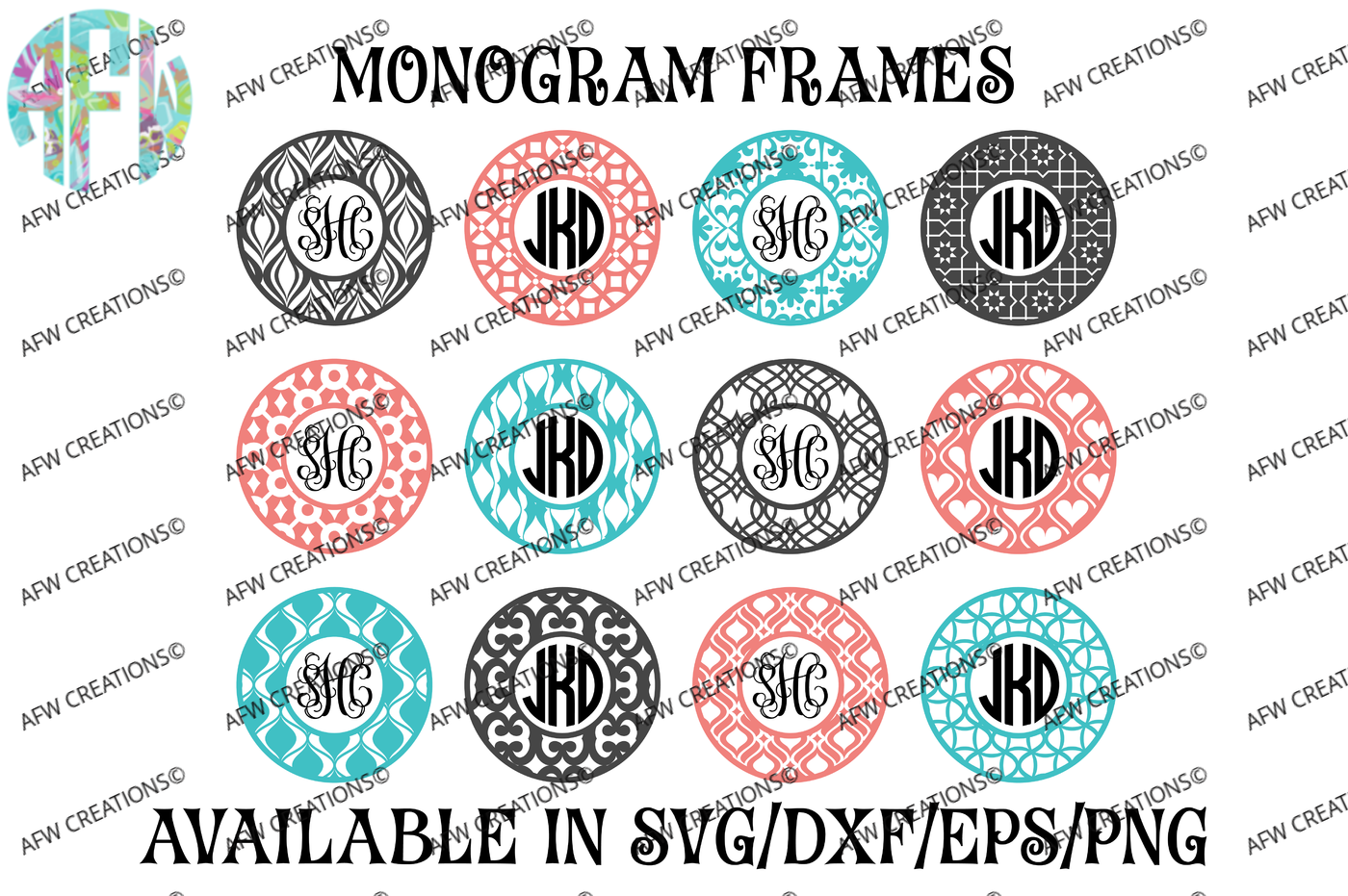 Download Circle Monogram Frames #1 - SVG, DXF, EPS Digital Cut Files By AFW Designs | TheHungryJPEG.com