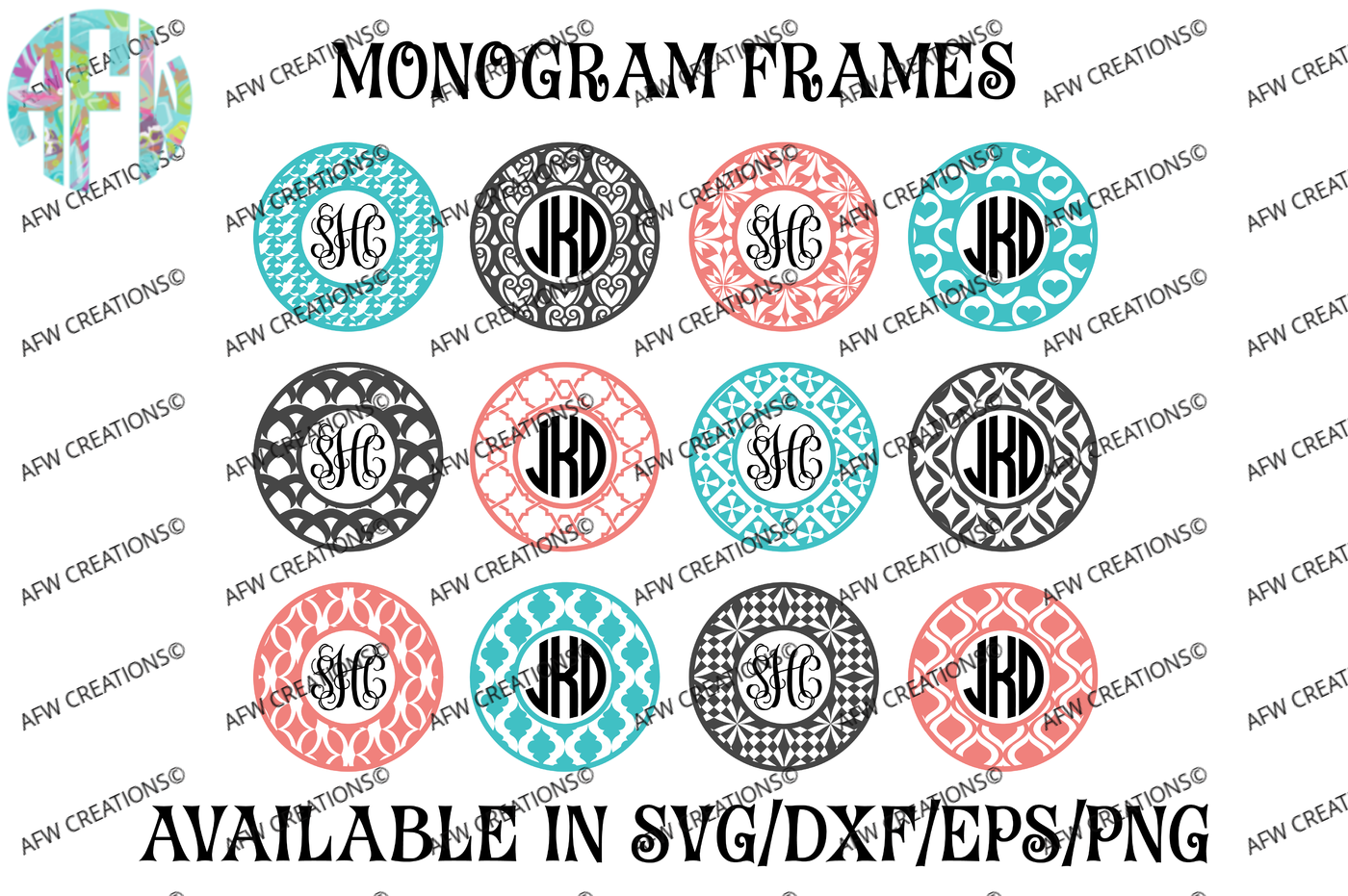 Download Circle Monogram Frames #2 - SVG, DXF, EPS Digital Cut Files By AFW Designs | TheHungryJPEG.com