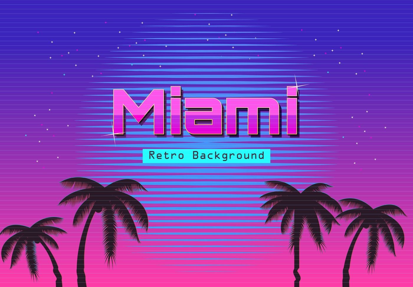 80s Retro Neon Gradient Background Palms And Sun Tv Glitch Effect