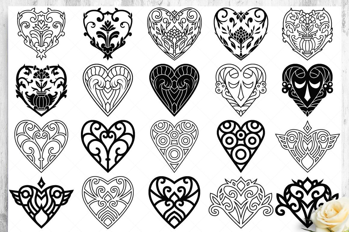 Heart Vector Ornaments and Patterns By Pixaroma