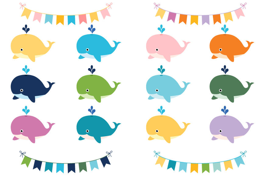 Download Cute whales clip art set, Baby shower clipart, Sea animal ...