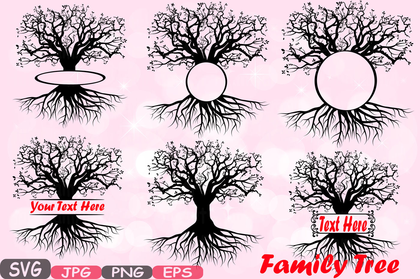 Family tree Split / Circle Silhouette SVG Cutting Files Family Tree