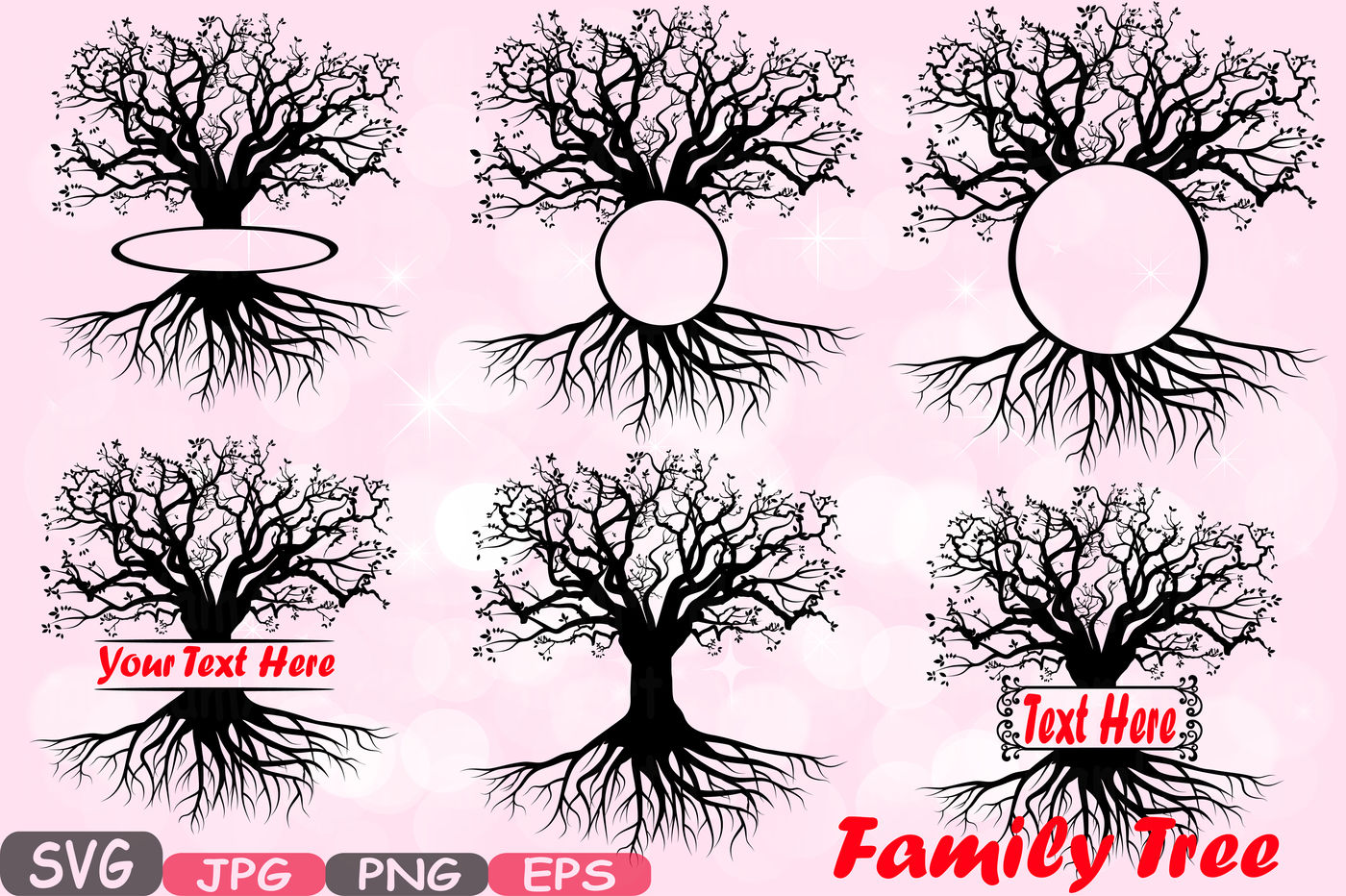 Download Family Tree Split Circle Silhouette Svg Cutting Files Family Tree Deep Roots Branches Monogram Word Art Clipart Vinyl Family Is Love 597s By Hamhamart Thehungryjpeg Com