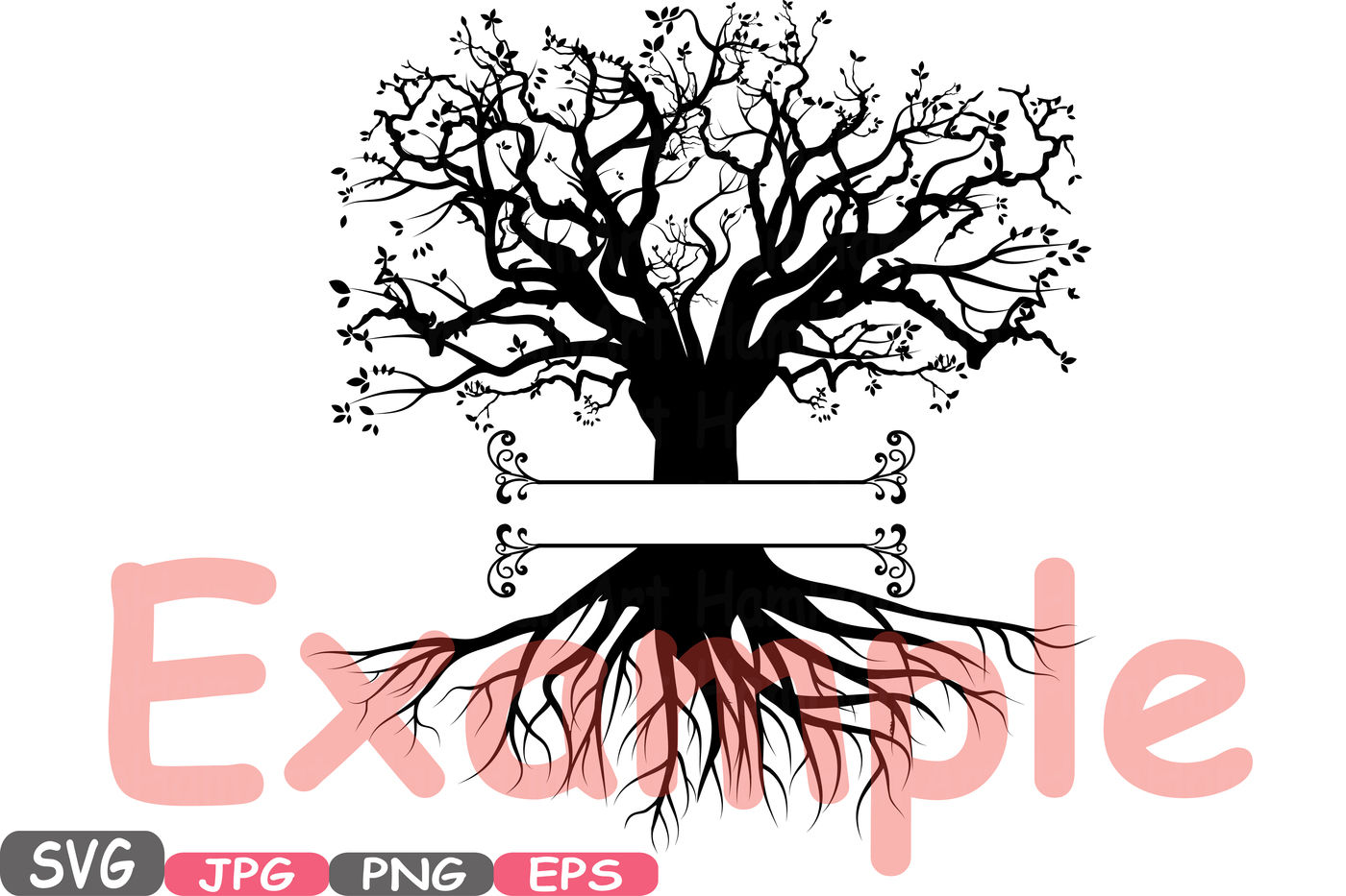 Download Family tree Split / Circle Silhouette SVG Cutting Files Family Tree Deep Roots Branches monogram ...