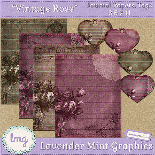 Download Vintage Rose Journal Papers By Lavender Mint Graphics ...