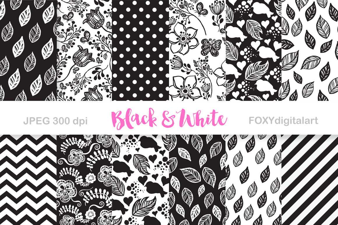 Black and White Scrapbook Paper, 8 Smiley Digital Papers