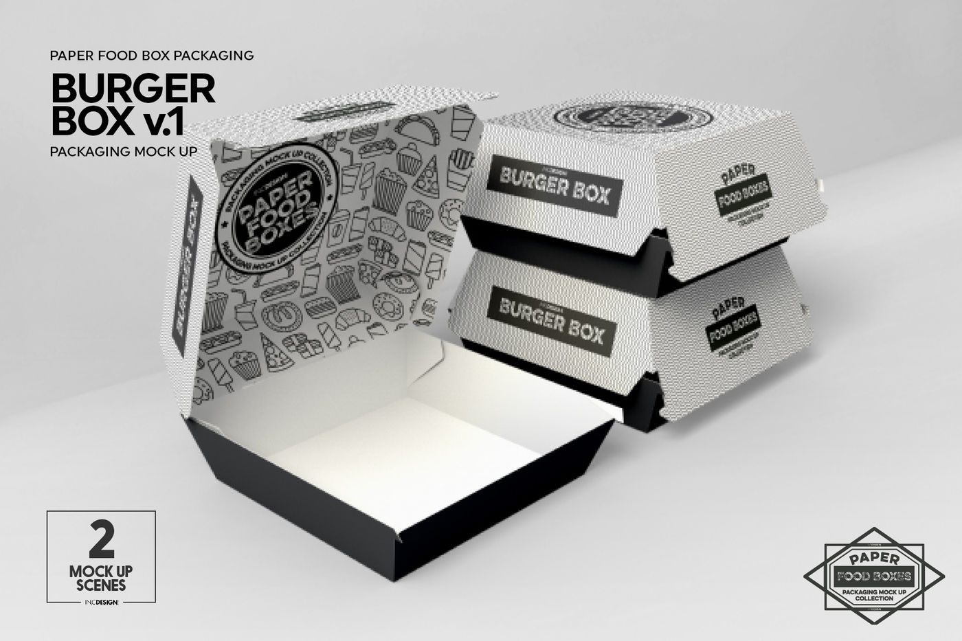 Burger Box v1 Packaging Mockup By INC Design Studio | TheHungryJPEG.com