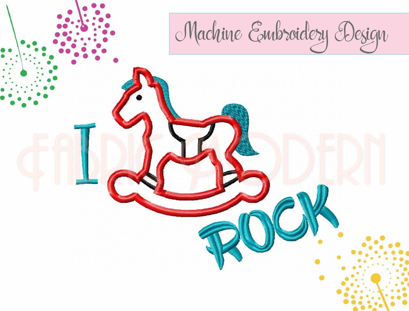 I Rock Rocking Horse Applique Design 841 By Fabricmodern Thehungryjpeg Com