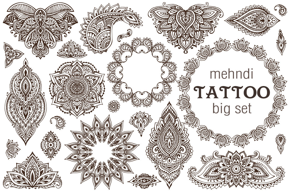 Set Of Mehndi Tattoo Elements By Fancy Art Thehungryjpeg Com