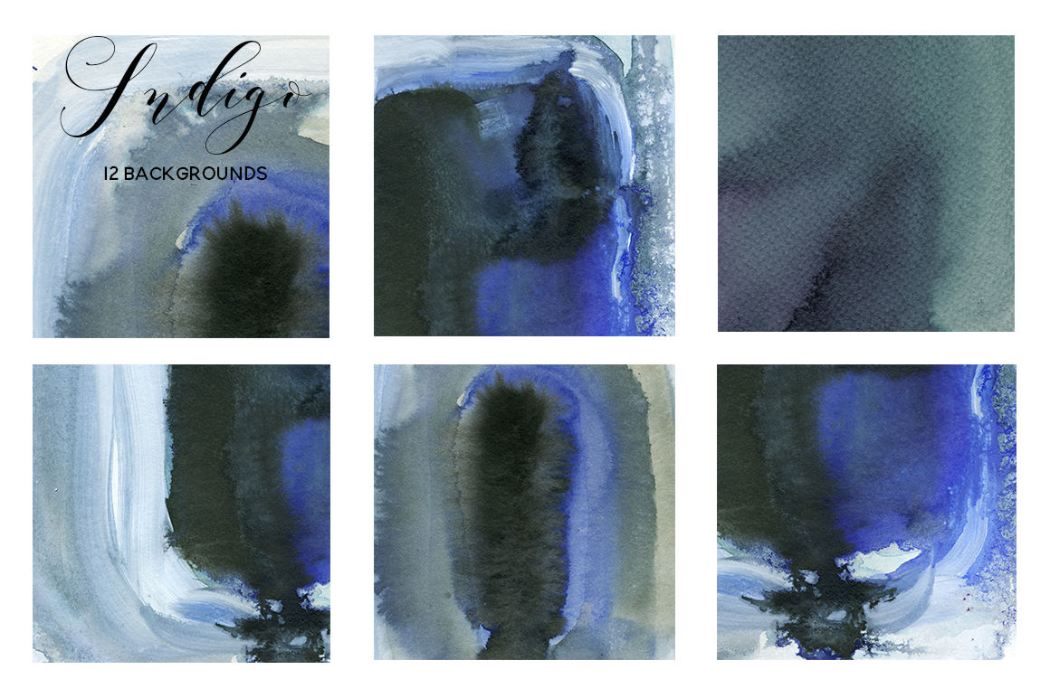 Indigo Blue Grey Watercolor Washes Artistic Backgrounds By ...