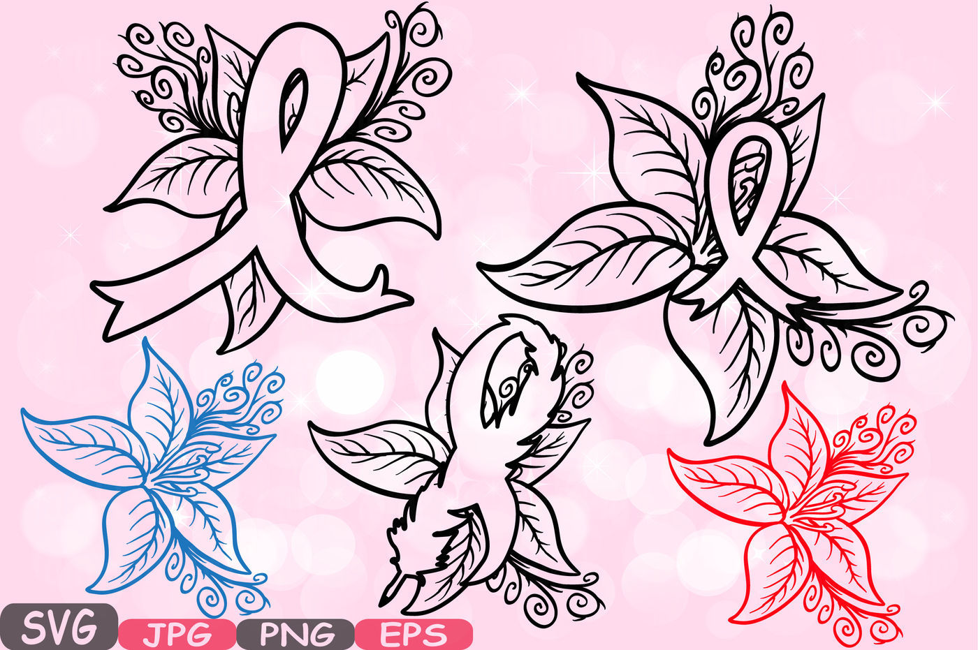 Download Breast Cancer Flower SVG Cricut Silhouette swirl Props ...