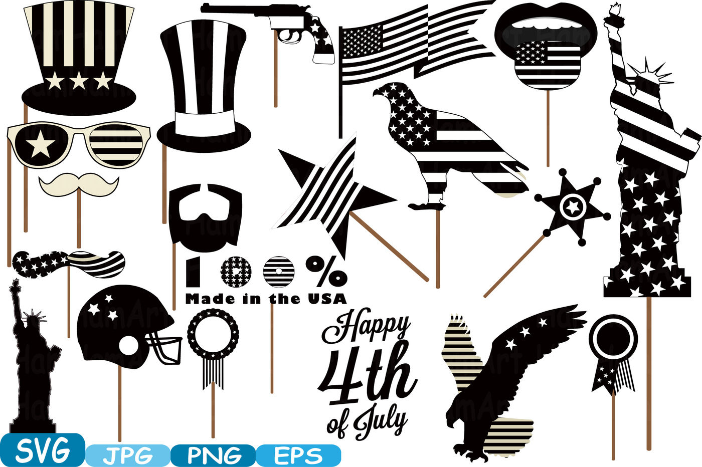 Download 4th Of July Party Photo Booth Prop Silhouette Cameo Cutting Files Svg Stickers Clipart Face Clip Art Digital Graphics Commercial Use 283s By Hamhamart Thehungryjpeg Com