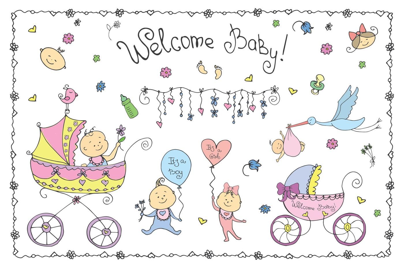 Welcome baby cute set By Naumstudio | TheHungryJPEG.com