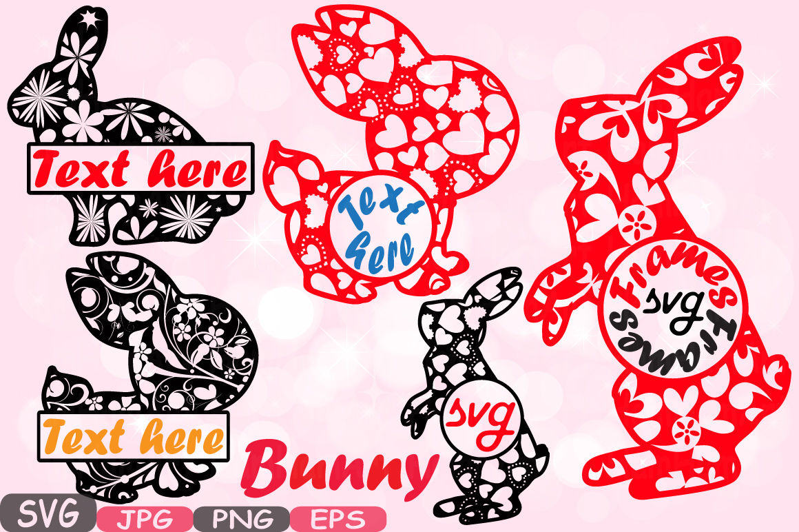 Split & Circle Easter bunny Flowers and hearts Silhouette ...