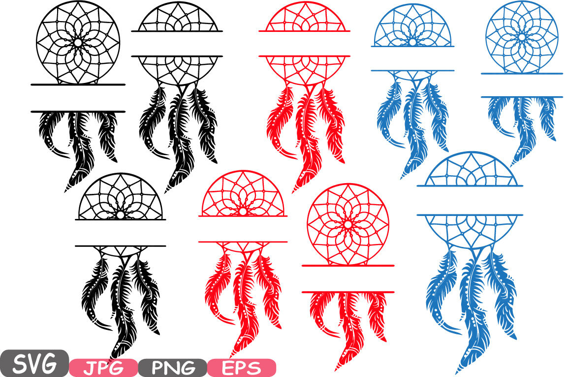 Download Dream Catcher Split Svg Monogram Silhouette Cutting Files Svg Frame Clipart Boho Bohemian Dream Designs Feathers Pack Indian Native 505s By Hamhamart Thehungryjpeg Com