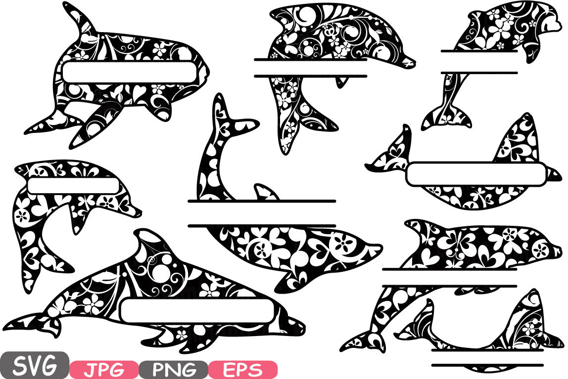 ori 60198 458f5b9b4777337d9af21fa4078a3b2de623fa39 split dolphin delphins mascot flower monogram cutting files svg silhouette school clipart illustration eps png jpg zoo vector 415s