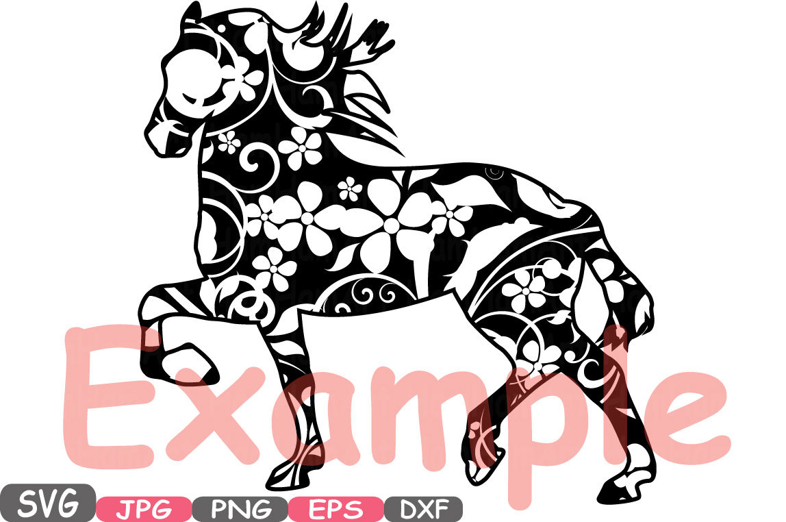 Floral Horses Mascot Woodland Flower Monogram Circle Cutting Files Svg Silhouette School Clipart Illustration Eps Png Dxf Zoo Vector 410s By Hamhamart Thehungryjpeg Com