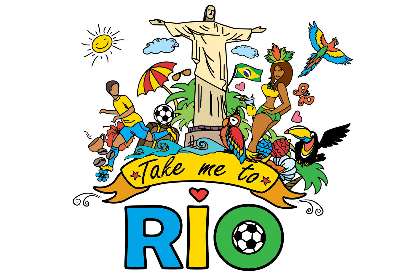 Cartoon SET Brazil and Rio By Naumstudio | TheHungryJPEG