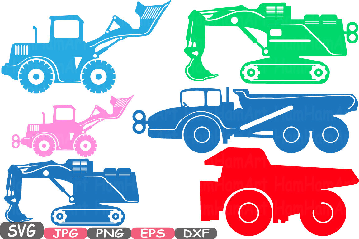 Download Color Construction Machines Cutting Files SVG Silhouette builders toy toys WORK school Cars ...