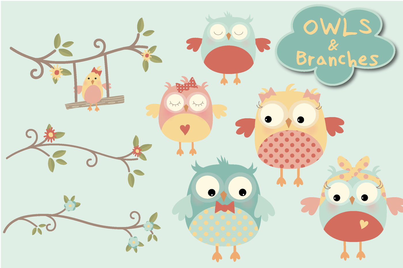 Spring Owls clipart By Poppymoon Design | TheHungryJPEG.com