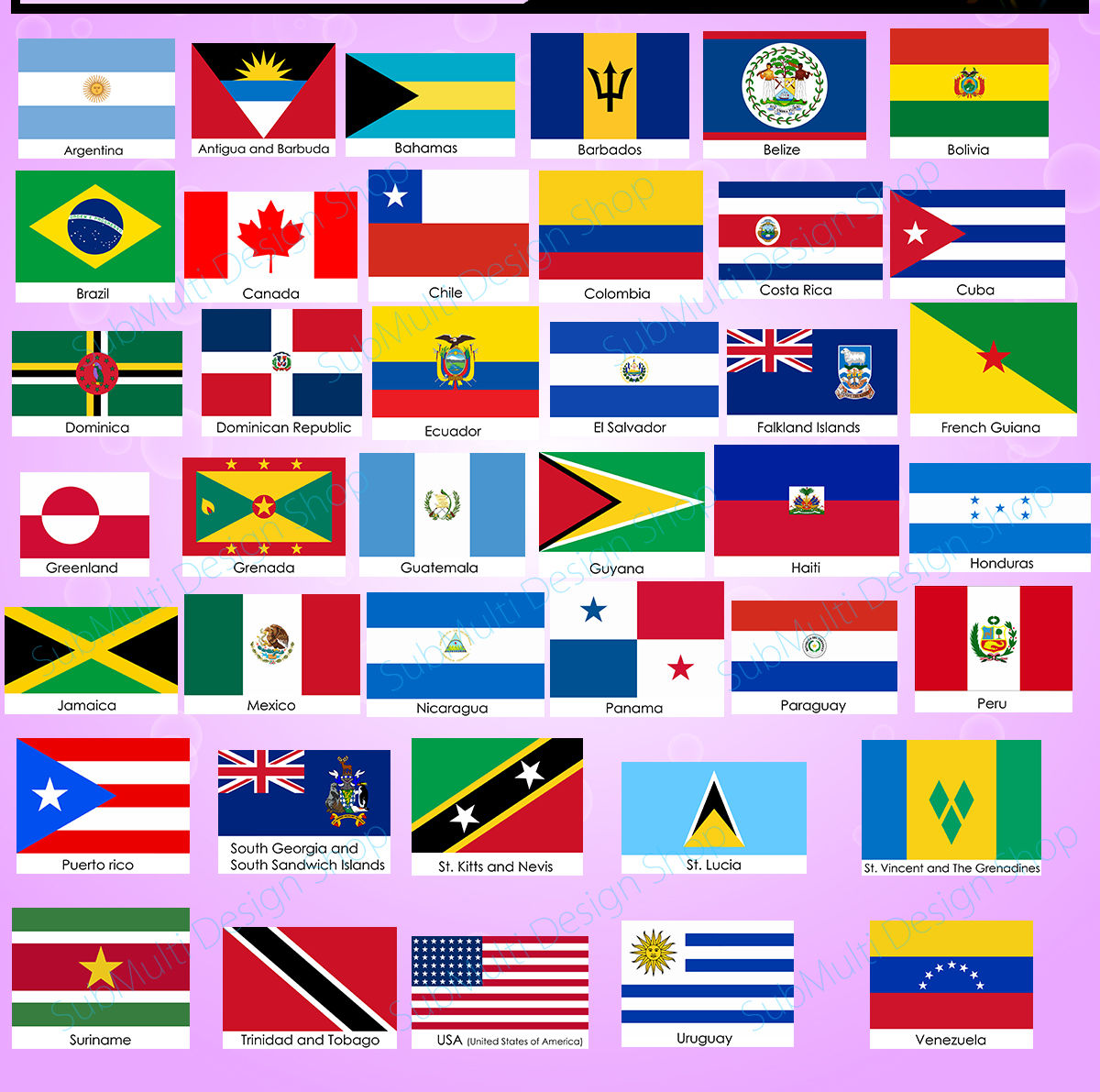 Premium Vector  Square flags of america. from anguilla to