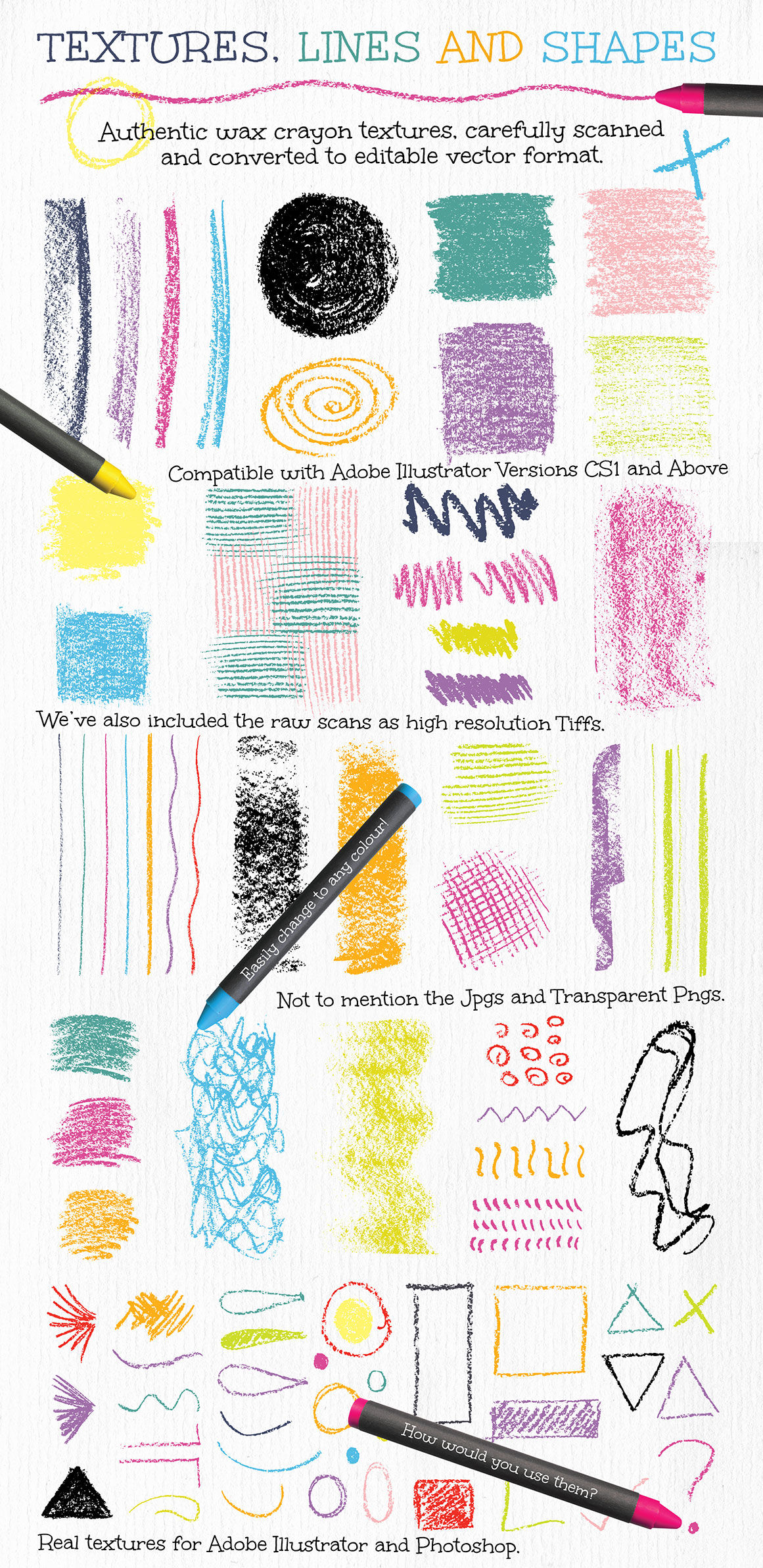 Crayon Textures and Patterns for Adobe Illustrator By wingsart