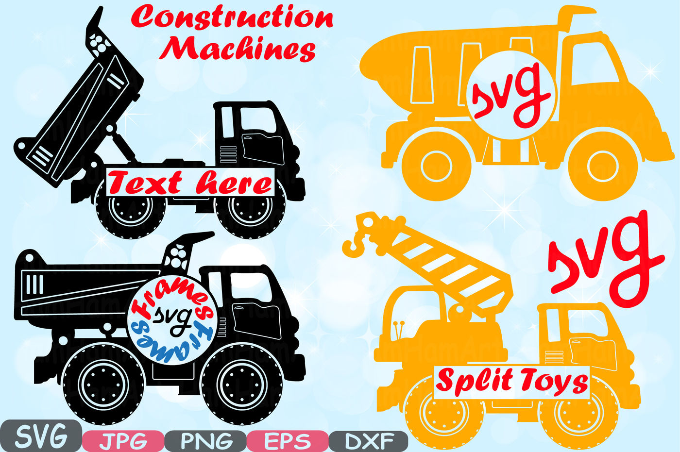 Construction Machines Circle Split Silhouette Svg File Cutting Files Dump Trucks Toy Toys Cars Excavator Stickers Builders Clipart 652s By Hamhamart Thehungryjpeg Com