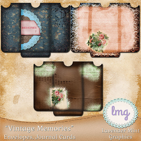Junk Journal Envelopes, Vintage Memories By Lavender Mint Graphics