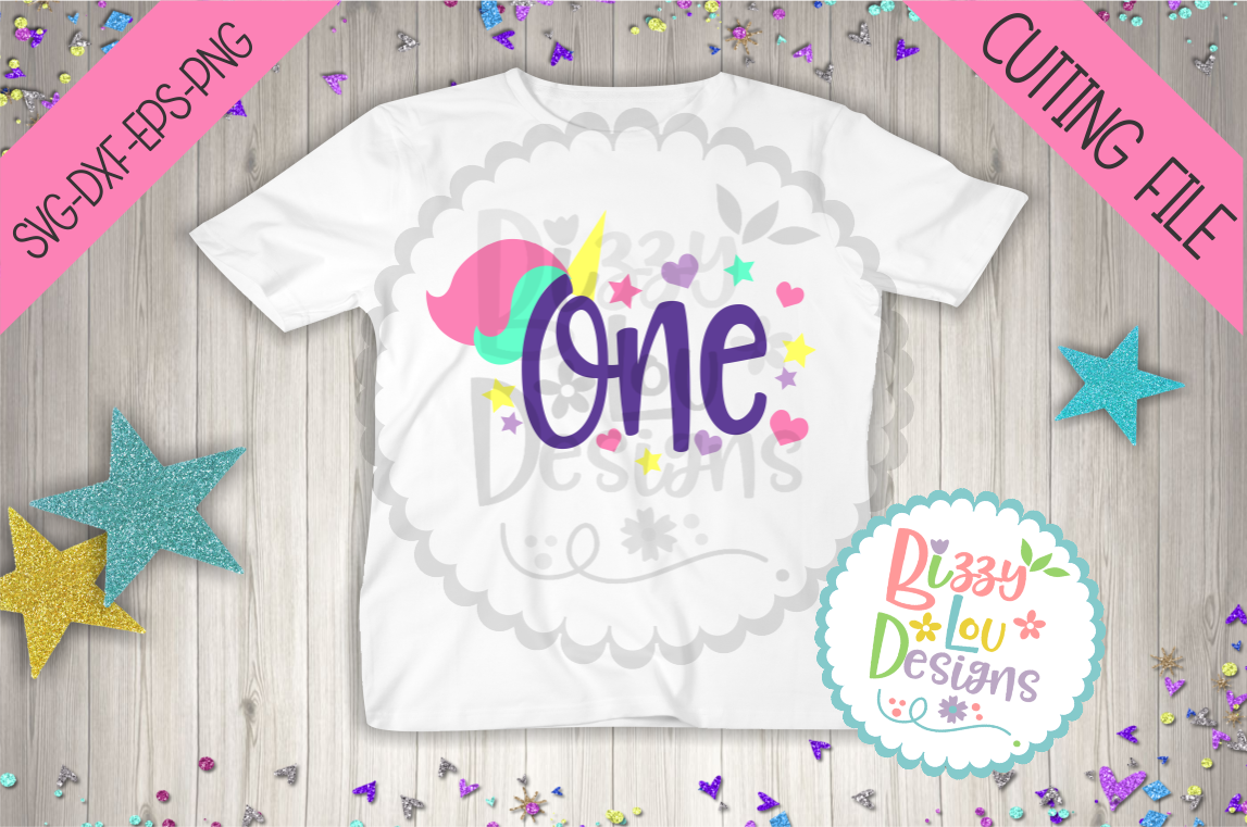 One Unicorn first birthday SVG, DXF, EPS, PNG By Bizzy Lou Designs